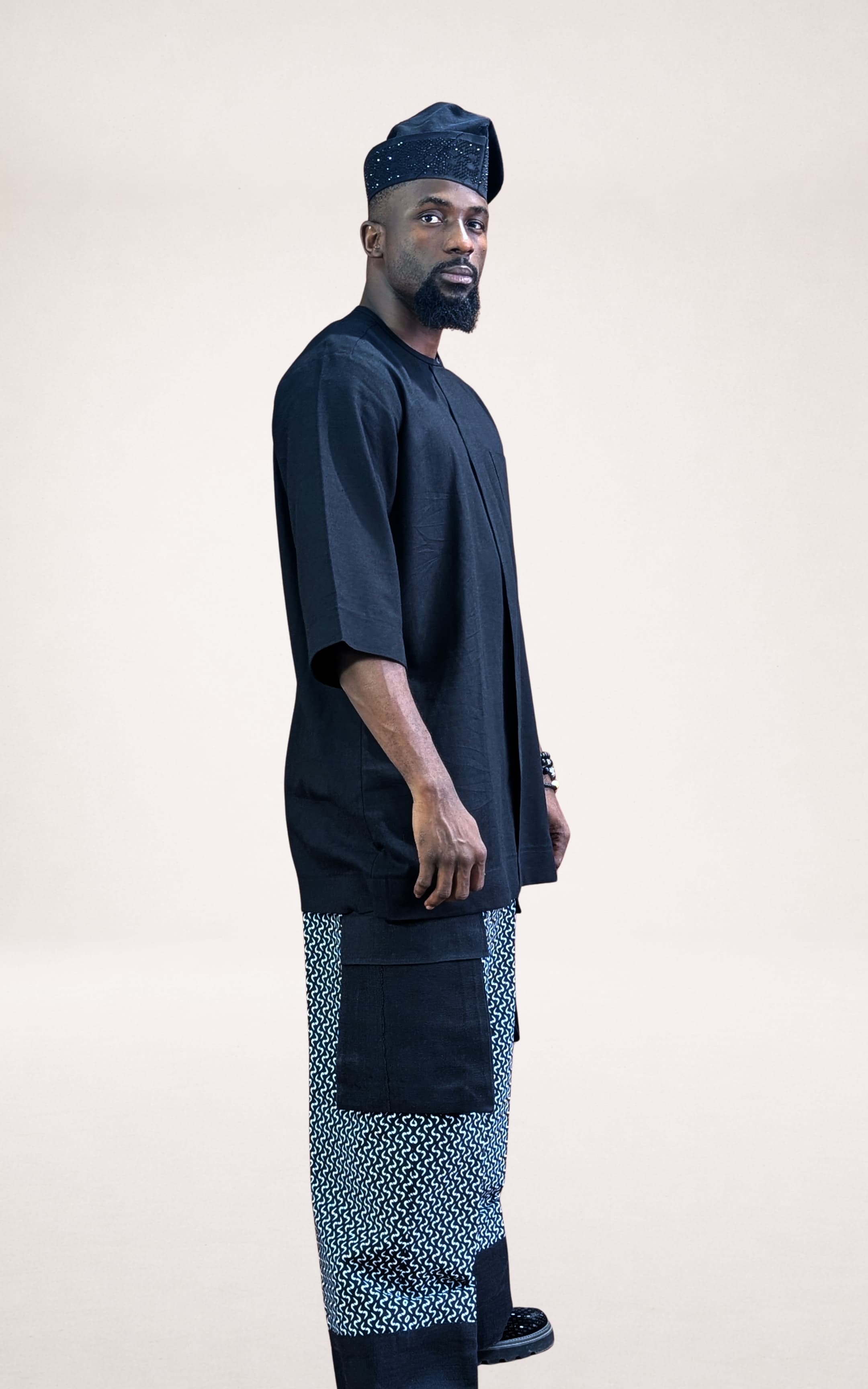 Black Native Shirt /w Black & White Adire Trousers and Black Cap - page 3