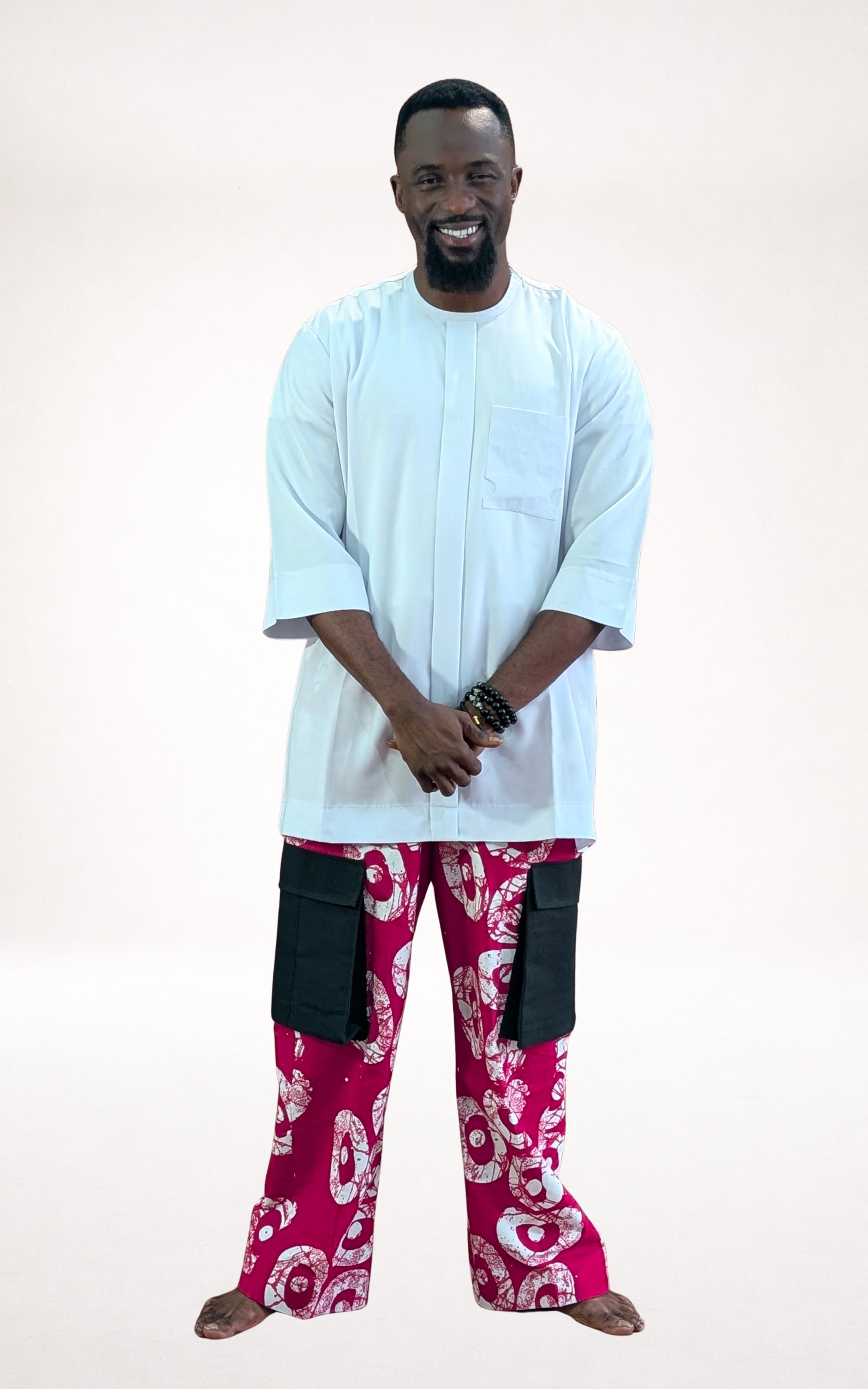 White Native Shirt and Red Adire Trousers