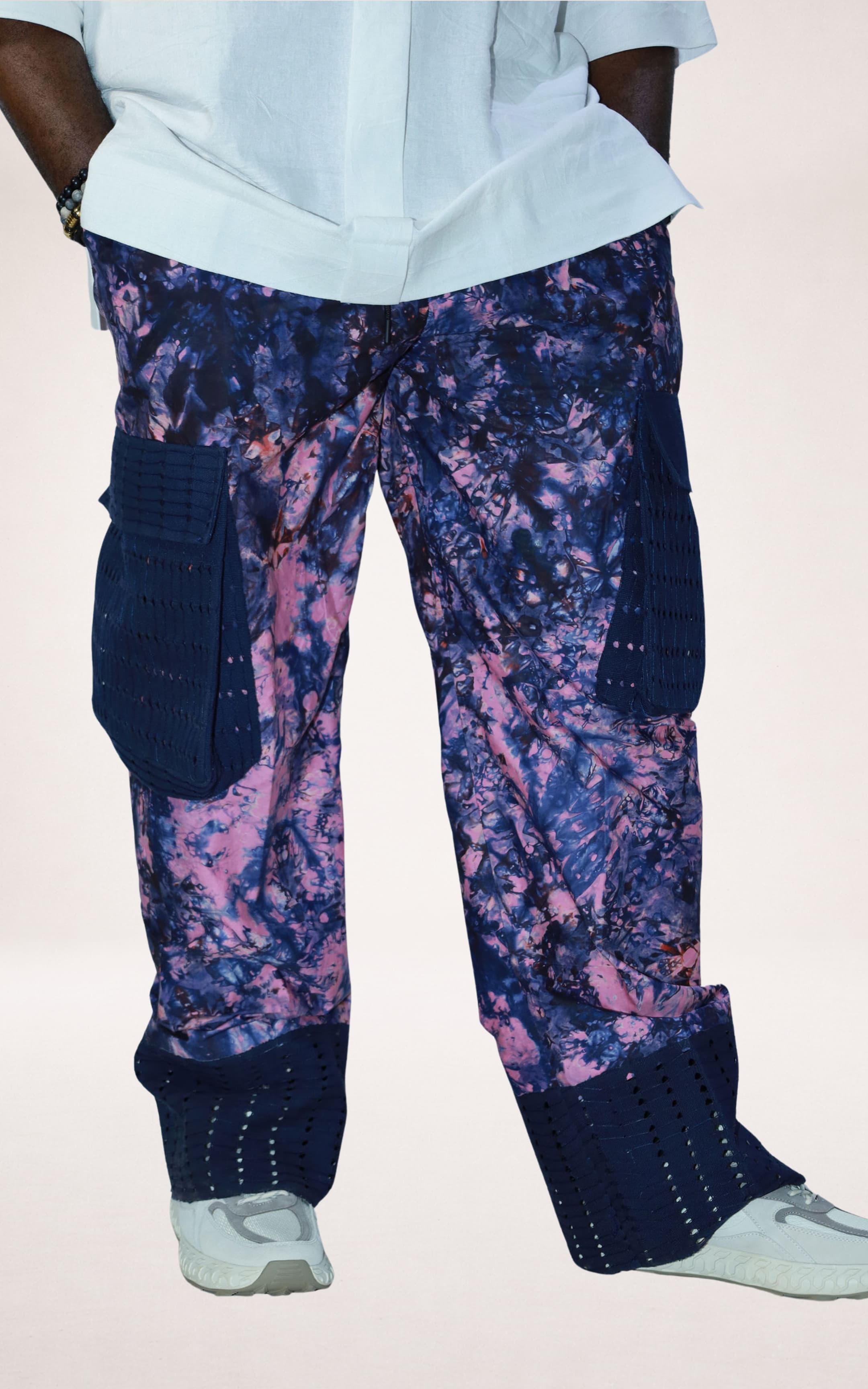 Purple Adire Trousers and White Native Shirt